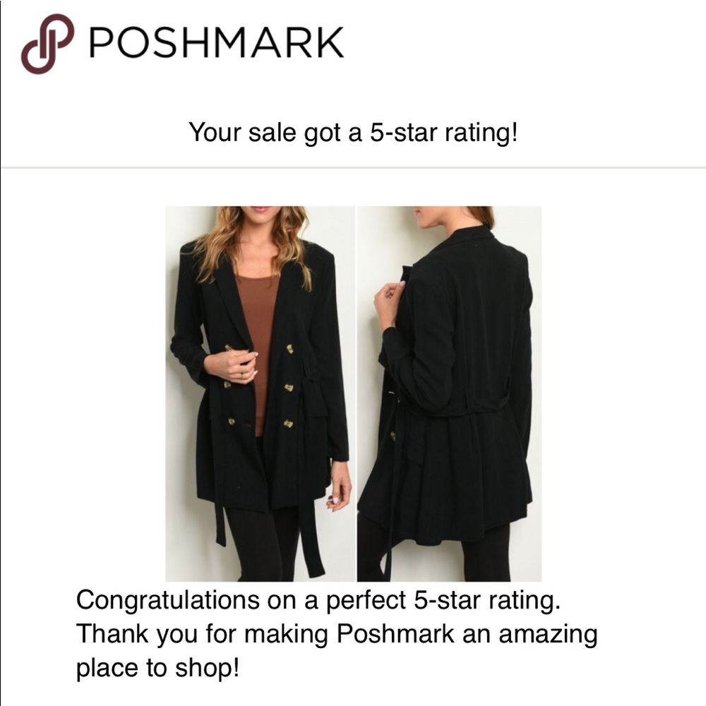 BLACK BELTED & BUTTON CLOSURE JACKET - Picture 3 of 8